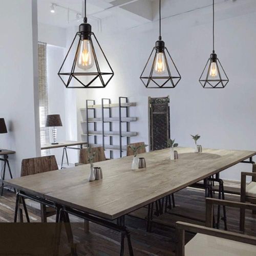 Suspension Cage Diamant E27 Lustre Abat-jour Métal Pour Salle Salon Chambre Noir