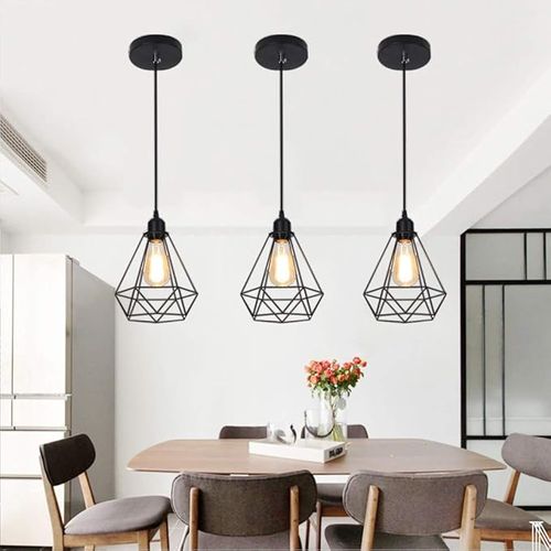 Suspension Cage Diamant E27 Lustre Abat-jour Métal Pour Salle Salon Chambre Noir