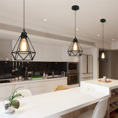 Suspension Cage Diamant E27 Lustre Abat-jour Métal Pour Salle Salon Chambre Noir