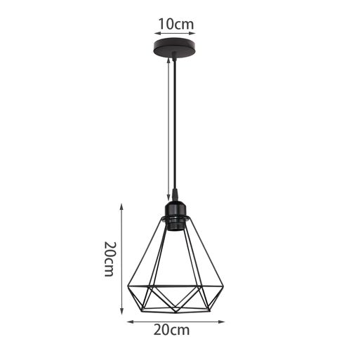 Lot De 2 Suspension Cage Diamant E27 Lustre Abat-jour Métal Pour Salle Salon Chambre Noir