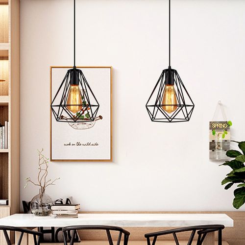 Lot De 3 Lustre Suspension Industrielle Cage Luminaire Abat-jour Pour Cuisine Salon Chambre Noir