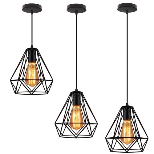 Lot De 3 Lustre Suspension Industrielle Cage Luminaire Abat-jour Pour Cuisine Salon Chambre Noir