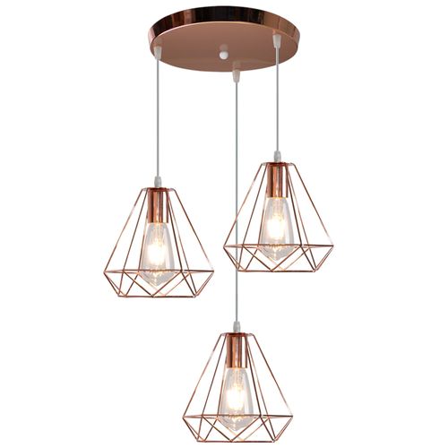 Suspension Cage Diamant Moderne 3 Lampes Lustre Abat-jour Métal Pour Salon Cuisine Salle Rose