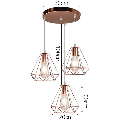 Suspension Cage Diamant Moderne 3 Lampes Lustre Abat-jour Métal Pour Salon Cuisine Salle Rose