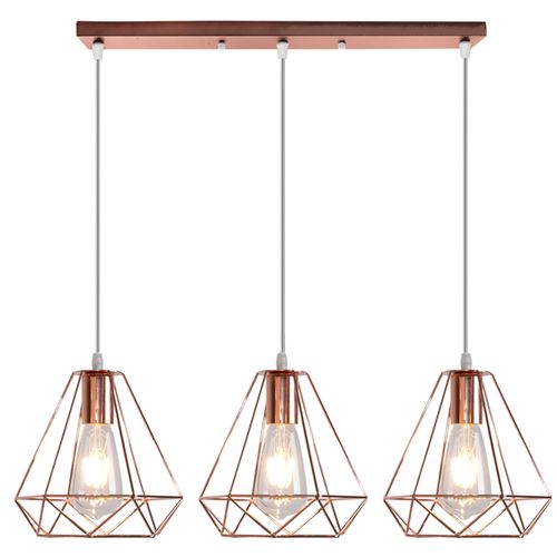 Suspension Cage Diamant Moderne 3 Lustre Abat-jour Métal E27 Pour Salon Cuisine Salle Rose
