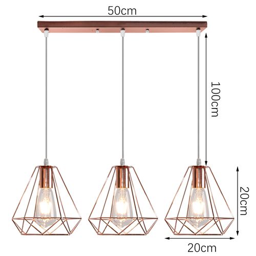 Suspension Cage Diamant Moderne 3 Lustre Abat-jour Métal E27 Pour Salon Cuisine Salle Rose
