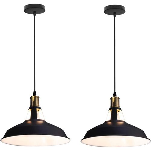 2 Pack Suspension Industrielle Vintage Lustre Abat-jour Retro Pour Cuisine Salon Chambre Noir Blanc