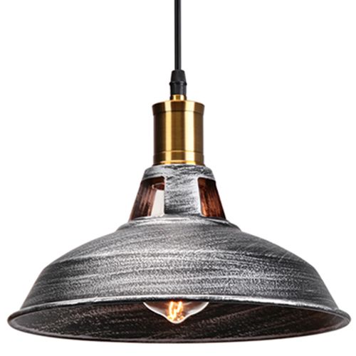 2 Pack Suspension Industrielle Vintage E27 Lustre Abat-jour Retro Pour Cuisine Salon Chambre Argenté