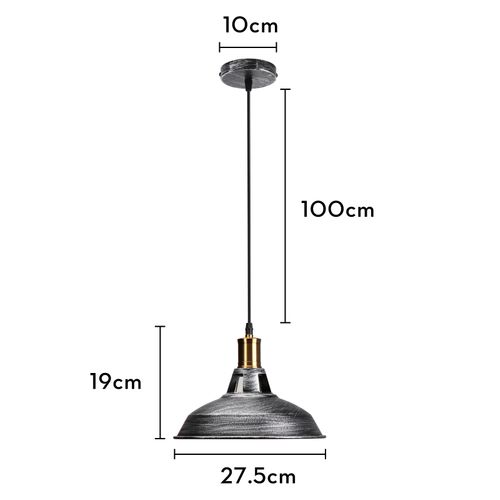 2 Pack Suspension Industrielle Vintage E27 Lustre Abat-jour Retro Pour Cuisine Salon Chambre Argenté