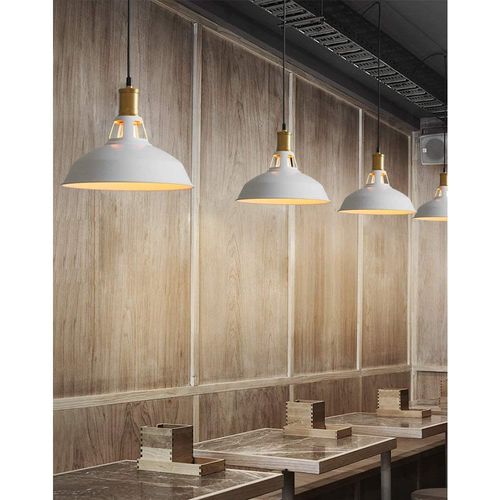 Lot De 3 Suspension Industrielle Vintage E27 Lustre Abat-jour Pour Cuisine Salon Chambre Blanc