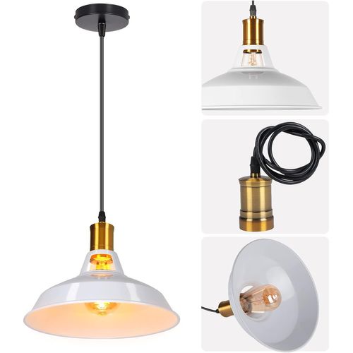 Lot De 3 Suspension Industrielle Vintage E27 Lustre Abat-jour Pour Cuisine Salon Chambre Blanc