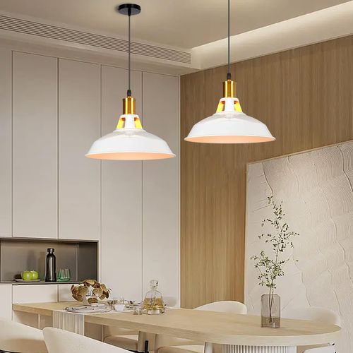 Lot De 3 Suspension Industrielle Vintage E27 Lustre Abat-jour Pour Cuisine Salon Chambre Blanc