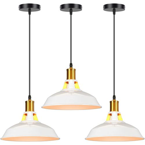 Lot De 3 Suspension Industrielle Vintage E27 Lustre Abat-jour Pour Cuisine Salon Chambre Blanc