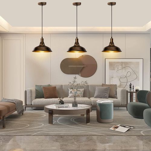 Lot De 3 Suspension Industrielle Vintage E27 Lustre Abat-jour Pour Cuisine Salon Chambre Laiton