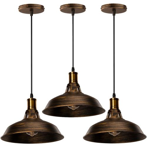 Lot De 3 Suspension Industrielle Vintage E27 Lustre Abat-jour Pour Cuisine Salon Chambre Laiton