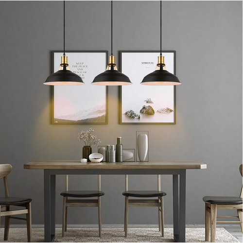 Lustre Suspension Industrielle Vintage Plafonnier Abat-jour Pour Cuisine Salon Chambre Noir Blanc