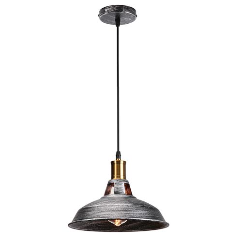 Lustre Suspension Industrielle Vintage E27 Plafonnier Abat-jour Pour Cuisine Salon Chambre Argenté