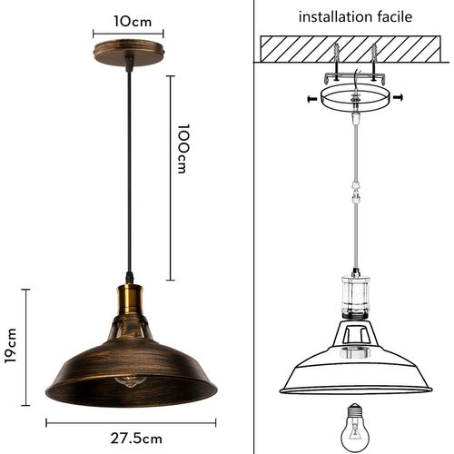 2 Pack Lustre Suspension Industrielle Vintage E27 Plafonnier Pour Cuisine Salon Chambre Laiton
