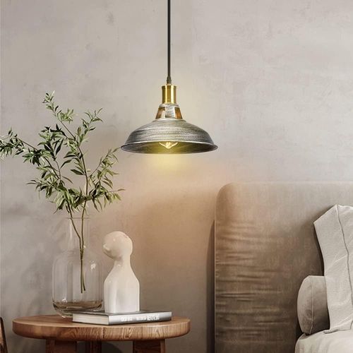 2 Pack Lustre Suspension Industrielle Vintage E27 Plafonnier Pour Cuisine Salon Chambre Argenté