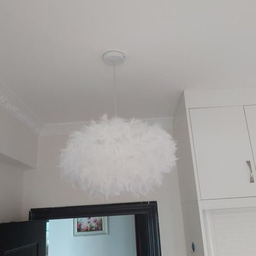 Suspension En Plumes E27 Lustre 45cm Pour Cuisine Salon Chambre Blanc