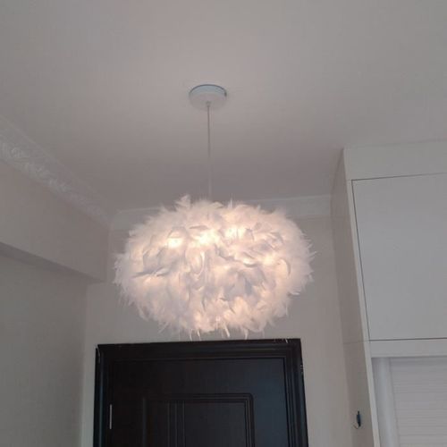 Suspension En Plumes E27 Lustre 45cm Pour Cuisine Salon Chambre Blanc
