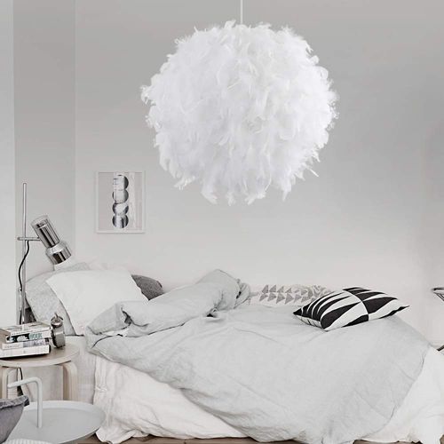 Lustre Suspension En Plumes E27 Plafonnier Pour Chambre Salon Salle Blanc