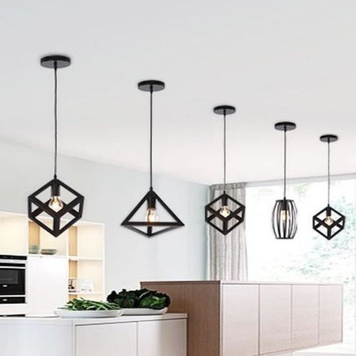 Suspensions Moderne E27 Cube Lustre Abat-jour Métal Pour Salon Cuisine Chambre Noir