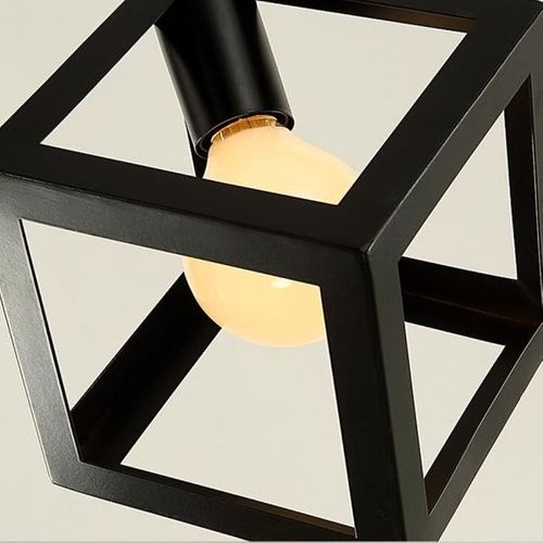 Suspensions Moderne E27 Cube Lustre Abat-jour Métal Pour Salon Cuisine Chambre Noir