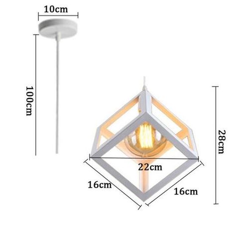 Suspensions Moderne E27 Cube Lustre Abat-jour Métal Pour Salon Cuisine Chambre Blanc