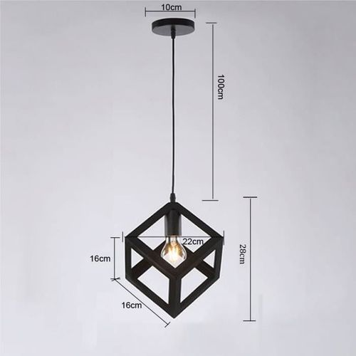 Suspension Moderne Géométrique Cube E27 Lustre Industriel Luminaire Abat-jour Métal Noir