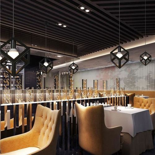 Suspension Moderne Géométrique Cube E27 Lustre Industriel Luminaire Abat-jour Métal Noir