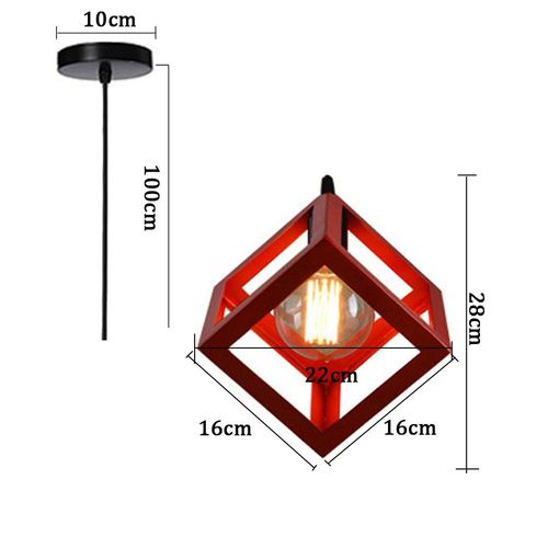 Suspension Moderne Géométrique Cube E27 Lustre Industriel Luminaire Abat-jour Métal Rouge