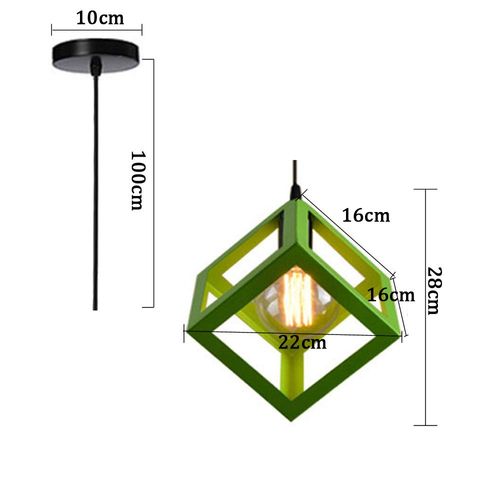 Suspension Moderne Géométrique Cube E27 Lustre Industriel Luminaire Abat-jour Métal Vert