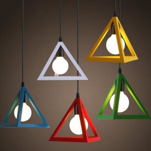 Lustre Suspension Moderne Triangle E27 Eclairage De Plafond Pour Salon Cuisine Chambre Jaune