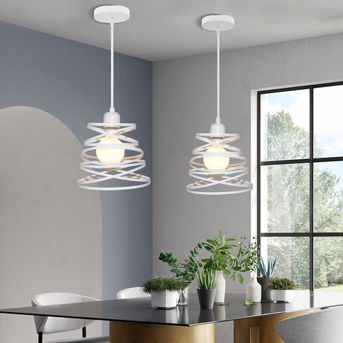 Lustre Suspension Industrielle Ressort 20cm Plafonnier E27 Pour Cuisine Salle Chambre Blanc