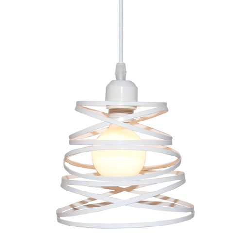 Lustre Suspension Industrielle Ressort 20cm Plafonnier E27 Pour Cuisine Salle Chambre Blanc