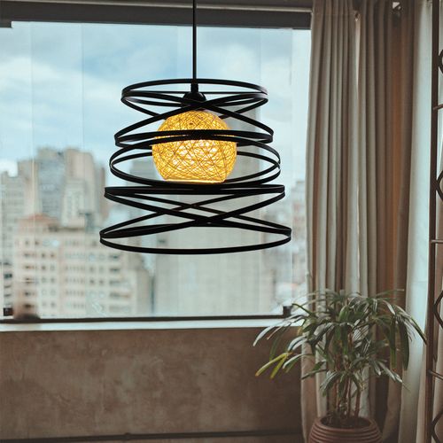 Suspension Industrielle 30cm E27 Lustre Abat-jour Ressort Moderne Plafonnier Sans Ampoule Noir
