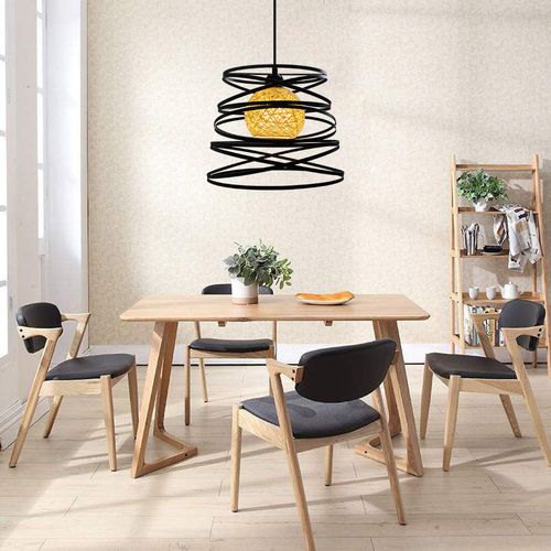 Suspension Industrielle 30cm E27 Lustre Abat-jour Ressort Moderne Plafonnier Sans Ampoule Noir