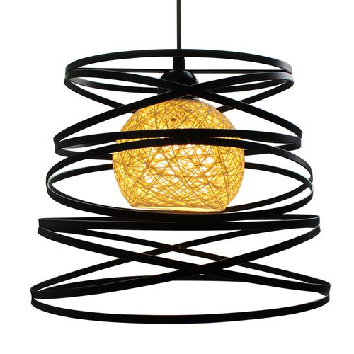 Suspension Industrielle 30cm E27 Lustre Abat-jour Ressort Moderne Plafonnier Sans Ampoule Noir