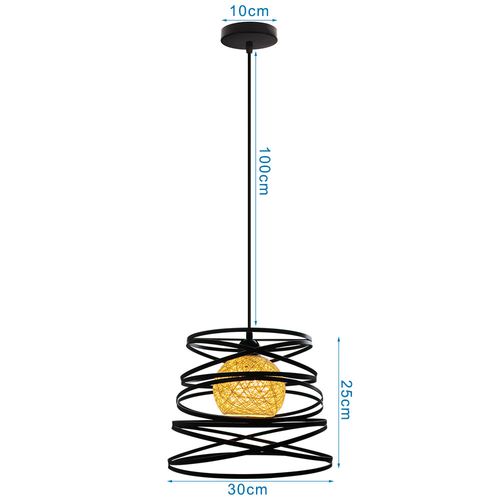Suspension Industrielle 30cm E27 Lustre Abat-jour Ressort Moderne Plafonnier Sans Ampoule Noir