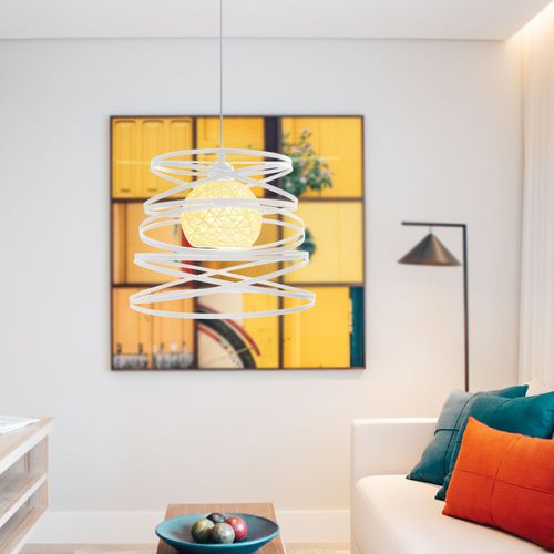 Suspension Industrielle 30cm E27 Lustre Abat-jour Ressort Moderne Plafonnier Sans Ampoule Blanc