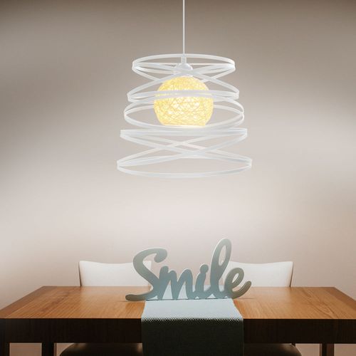 Suspension Industrielle 30cm E27 Lustre Abat-jour Ressort Moderne Plafonnier Sans Ampoule Blanc