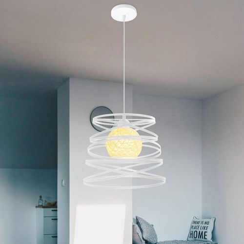 Suspension Industrielle 30cm E27 Lustre Abat-jour Ressort Moderne Plafonnier Sans Ampoule Blanc