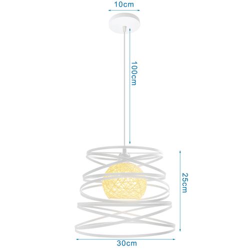 Suspension Industrielle 30cm E27 Lustre Abat-jour Ressort Moderne Plafonnier Sans Ampoule Blanc