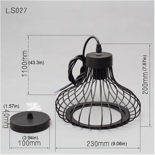 Suspension Industriel E27 Lustre Cage Metal Pour Cuisine Salon Chambre Noir