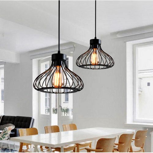 Suspension Industriel E27 Lustre Cage Metal Pour Cuisine Salon Chambre Noir