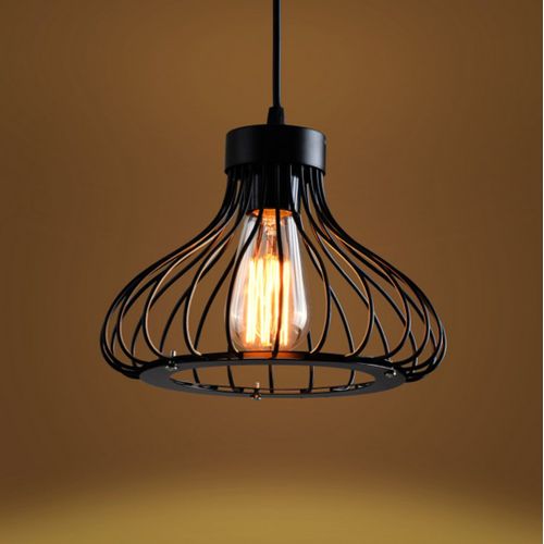 Suspension Industriel E27 Lustre Cage Metal Pour Cuisine Salon Chambre Noir