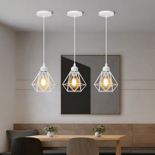 Lustre Suspension Industriel E27 Eclairage De Plafond Vintage Cage Pour Salon Chambre Salle Blanc
