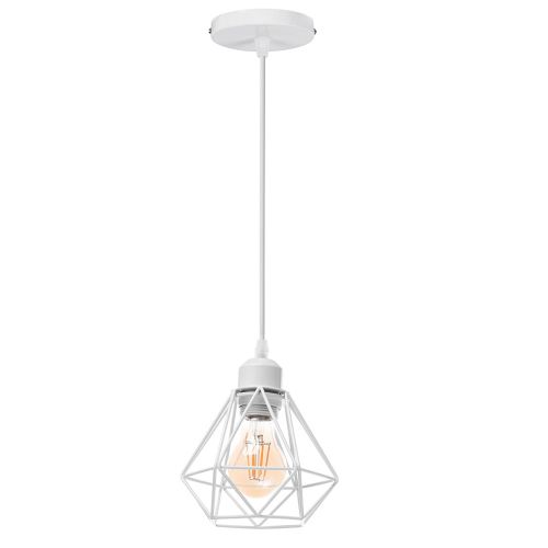 Lustre Suspension Industriel E27 Eclairage De Plafond Vintage Cage Pour Salon Chambre Salle Blanc