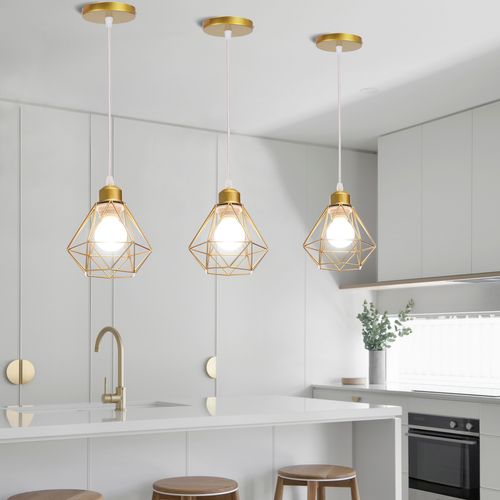 Lustre Suspension Industriel E27 Eclairage De Plafond Vintage Cage Pour Salon Chambre Salle Or